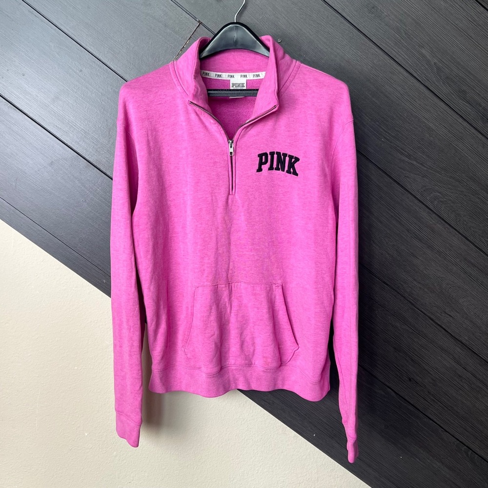 PINK Victoria's Secret Quarter Zip Pullover Sweatshirt Pink Medium Y2K Casual